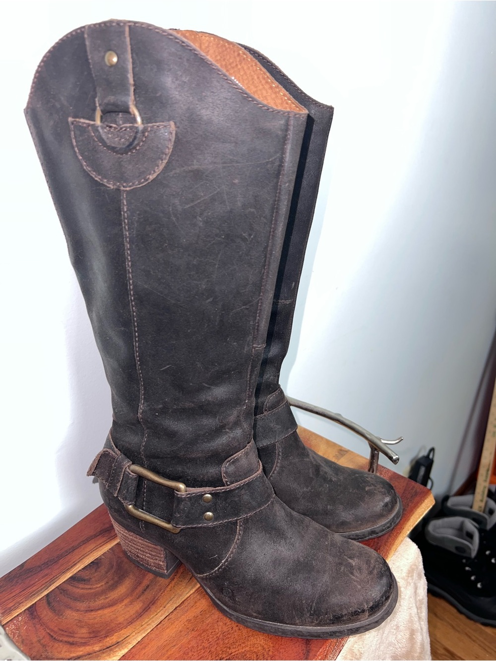 Børn Loreza Timberwolf Brown Leather Tall Harness Moto Boots Women 8.5 40